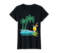 Curacao Palms Cocktail Caribbean Beach Island Souvenir Gift Value Graphic T-Shirt, Women, Black, XS