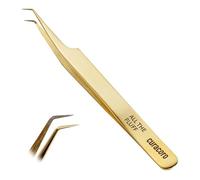 Curacoro Lash Tweezers, Fiber Tip Grip (Gold, All The Fluff)