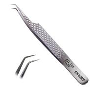 Curacoro Lash Tweezers, Fiber Tip Grip (Silver, All The Fluff)
