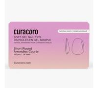 Curacoro Natural Nail Soft Gel Tips - 420Pcs Nail Extension Tip, 14 Sizes Clear Full Cover Acrylic Gel Tips, Long-Lasting Salon Quality, Easy to Wear & Natural Look (Round, Short)