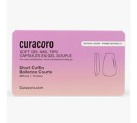 Curacoro Natural Nail Soft Gel Tips - 420Pcs Soft Extension Tips, 14 Sizes Clear Full Cover Acrylic Gel Tip, Long-Lasting Salon Quality, Easy to Wear & Natural Look (Coffin, Short)