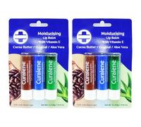Curalene Moisturising Lip Balm, Pack of 2 (6 Lip Balms) - Enriched with Vitamin E - Cocoa Butter, Original & Aloe Vera - Hydrating Natural Lip Care for Dry, Chapped Lips