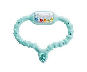 Curaprox Baby Teething Ring - for Infants 0-24 Months | Eases Teething Discomfort & Stimulates Sensory Development | BPA-Free, Turquoise, with Training Toothbrush | Made in Switzerland