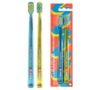 Curaprox CS 5460 Duo Health & Happiness Edition Toothbrush - Eco-Friendly Toothbrushing for Sensitive Teeth and Gums | Love Edition | Yellow Transparent & Blue Transparent |2-Pack| Made in Switzerland