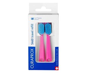 Curaprox CS 5460 Toothbrush Heads - for Travel Set | Ultra Soft Plaque Removal | Pink-Blue | Refill Duo-Pack | Made in Switzerland