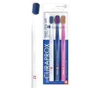 Curaprox CS 5460 Toothbrush Set Ultra Soft Manual Toothbrush for Adults 5460 with Super Soft CUREN Bristles - White, Dark Blue, Pink