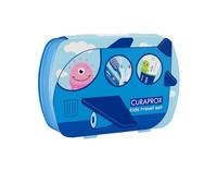 Curaprox Kids Travel Set - Toothbrush, Toothpaste & Interdental Brushes | Ultra-Soft Curen® Filaments | Compact Travel Set for Children (Blue) | Made in Switzerland