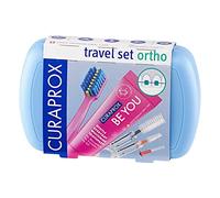 Curaprox, Ortho Travel Set, Blue - Compact Oral Care Kit for Orthodontic Care with Ortho Toothbrush, 10ml Whitening Toothpaste, and Interdental Brushes