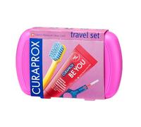 Curaprox Travel-Set Rosa - Clip-Together Toothbrush CS 5460 + Be You Toothpaste + 2 Interdental Brushes CPS Prime 07 and 09 - Dental Care Set 9.5 cm x 6 cm