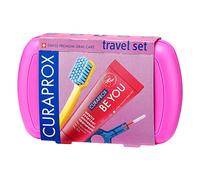 Curaprox Travel-Set Rosa - Clip-Together Toothbrush CS 5460 + Be You Toothpaste + 2 Interdental Brushes CPS Prime 07 and 09 - Dental Care Set 9.5 cm x 6 cm