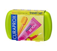 Curaprox Travel-Set Green - Clip-Together Toothbrush CS 5460 + Be You Toothpaste + 2 Interdental Brushes CPS Prime 07 and 09 - Dental Care Set 9.5 cm x 6 cm