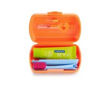 Curaprox Travel-Set Orange - Snap-Together Toothbrush CS 5460 + Be You Toothpaste + 2 Interdental Brushes CPS Prime 07 and 09 - Dental Care Set 9.5 cm x 6 cm