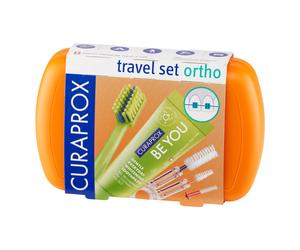 Curaprox Travel Set Ortho Orange, Travel Toothbrush, interdental Brush, Toothpaste 10ml, Travel Box