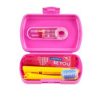 Curaprox Travel Set, Pink, Made in Switzerland | CS 5460 Toothbrush with 'Be You' Toothpaste , 2 CPS Prime Interdental Brushes 07 and 09 , Dental Care Kit 9.5 cm x 6 cm
