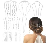 CURASA 9 Pcs Metal Hair Side Combs Sliver French Hair Stick For Updos Large U-Shape Teeth Pins Vintage Decorative Accessories Twist Head Fork Clip For Styling Messy Bun Maker For Women Girls