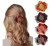 CURASA Flat Hair Clips for Women, 4PCS French Square Leopard Print Strong Hold Flat Claw Clips for Thick & Thin Hair, Lay Down Hair Claw Clips Hair Accessories for Women & Girls