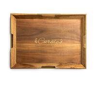 Curate Medium Acacia Wood Serving Tray with Handles for Coffee Table, Breakfast & Dinner, Rustic Decorative Wooden Serving Tray for Kitchen, Dining & Charcuterie Boards, (20.8" x 10.8" x 2")