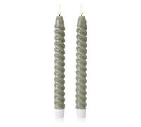 Curator Home Set of 2 Wax LED Taper Candles with Twist Edge - 22cm Flameless Dinner Candles - Real Wax, Warm White LED Wick, Battery Operated - Stylish Table Decoration (Dove Grey)
