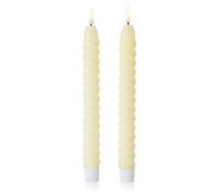 Curator Home Set of 2 Wax LED Taper Candles with Twist Edge - 22cm Flameless Dinner Candles - Real Wax, Warm White LED Wick, Battery Operated - Stylish Table Decoration (Off White)