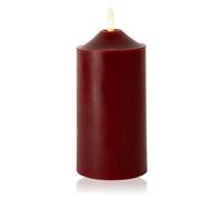 Curator Home Single Wax LED Candle - 15cm Off White Pillar Candle - Real Wax Flameless Candle, Warm White LED Leaf Wick, Battery Operated - Safe Home & Table Decoration (Deep Red)
