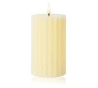 Curator Home Single Wax LED Candle with Grooved Edge - 12.5cm Off White Pillar Candle - Real Wax Flameless Candle, Warm White LED Wick, Battery Operated - Elegant Home Decoration (Off White)