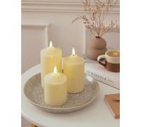 Curator Home Wax LED Candle Set of 3 - Off White Pillar Candles (10/12.5/15cm) - Real Wax Flameless Candles, Warm White Flickering LED, Battery Operated, Waterproof Base - Home & Table Decoration