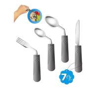 CuraVita - 200g Heavy Weighted Adaptive Cutlery Set (4-Piece) - 42° Angled Silverware for Hand Tremors - Weighted Cutlery for Parkinson's, Tremors and Arthritis (Right-Handed)