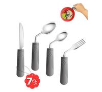 CuraVita - 200g Heavy Weighted Adaptive Cutlery Set (4-Piece) - 42° Angled Silverware for Hand Tremors - Weighted Cutlery for Parkinson's, Tremors and Arthritis (Left-Handed)