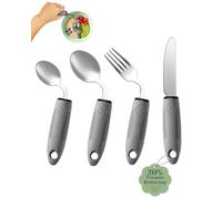 CuraVita Adaptive Utensils Set (4-Piece) - 42° Angled, 3 oz Weighted Silverware for Parkinson's, Hand Tremors and Arthritis - Easy-Grip Ergonomic Eating Aids (Right-Handed)