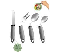 CuraVita Adaptive Utensils Set (4-Piece) - 42° Angled, 3 oz Weighted Silverware for Parkinson's, Hand Tremors and Arthritis - Easy-Grip Ergonomic Eating Aids (Left-Handed)
