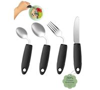 CuraVita Adaptive Utensils Set (4-Piece) - 42° Angled, 3 oz Weighted Silverware for Parkinson's, Hand Tremors and Arthritis - Easy-Grip Ergonomic Eating Aids (Right-Handed)