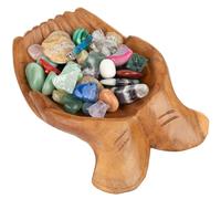 Curawood Carved Hands Offering Bowl - Crystal Holder for Stones, Rock Collection Holder, Crystal Display Storage Tray, Wooden Hands Bowl for Keys - Rock Display Case for Shelf, Stand, Altar Decor (L)