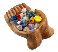 Curawood Carved Hands Offering Bowl - Showcase Your Crystals & Healing Stones - Crystal Holder for Stones - Hand Carved Wooden Crystal Tray - Decorative Hand Bowl for Display - Crystal Shelf Display