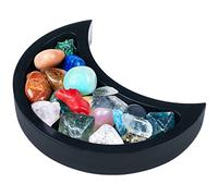 Curawood Crescent Moon Tray for Crystals - Showcase Your Crystals & Healing Stones - 15cm Black Wooden Crystal Holder for Stones Display - Crystal Tray for Storage - Rock Display Case Organiser