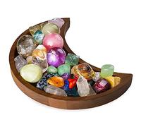 Curawood Crescent Moon Tray - Showcase Your Gems, Healing Stones - 25.4 x 12.7 cm Wooden Crystal Display Tray, Crystal Holder for Stones Display Shelf, Gemstone Rock Holder Charging Bowl, Walnut, L