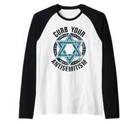 Curb Your Antisemitism Distressed Star of David Raglan Baseball Tee