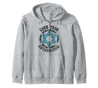Curb Your Antisemitism Distressed Star Of David Zip Hoodie