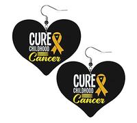 Cure Childhood Cancer Awareness Leather Earrings For Women Dangle Earring Drop Heart Pendant With Hook Gifts For Adult Girl