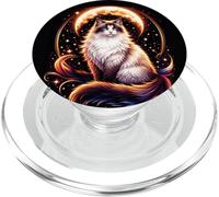 Cure Ragdoll Cat with Galaxy Moon Illustration PopSockets PopGrip for MagSafe