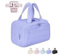 Cureaway Large Capacity Wide-Open Travel Cosmetic Bag, Multi-Functional Waterproof Portable Make up Bags for Women (Pink) (Light Purple)