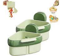 Cureaway Suction Cup Sink Corner Rack, Suction Cup Storage Rack with Drain Hole, Triangular Hanging Kitchen Strainer Basket, Automatic Dumping for Filtering Food Scraps, No Drilling (2PCS-GREEN)
