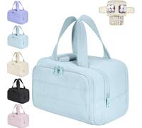 Cureaway Travel Cosmetic Bag - Cureaway Large Capacity Wide-Open Travel Cosmetic Bag, 4-in-1 Puffy Multi-Functional Toiletry Bag for Women, Lightweight Waterproof (Light Blue)