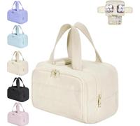 Cureaway Travel Cosmetic Bag - Cureaway Large Capacity Wide-Open Travel Cosmetic Bag, 4-in-1 Puffy Multi-Functional Toiletry Bag for Women, Lightweight Waterproof (Beige)