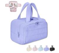 Cureaway Travel Cosmetic Bag, Curetoaway Large Capacity Wide-Open Travel Cosmetic Bag, Waterproof Portable Pouch Open Flat Toiletry (Light Purple,31 * 19 * 21cm)