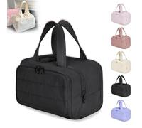 Cureaway Travel Cosmetic Bag, Large Capacity Wide-Open Travel Cosmetic Bag. 4-in-1 Puffy Multi-Functional Toiletry Bags, Suitable for Daily Travels and outings (Black)