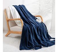 CURECURE Electric Heated Blanket Throw Large Soft Flannel Warm Blanket with 9 Hours Auto Off & 4 Heat Settings Removable Switch Washable 130x180 cm Blue & White