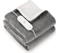 CURECURE Electric Heated Blanket Throw Soft Flannel Heating Blanket with 4 Heating Levels and 10 Hours Auto Off, 130X180cm Home Office Use Fast Warming Blanket (Light Gray