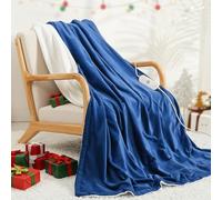 CURECURE Electric Heated Blanket Throw Soft Flannel Heating Blanket with 4 Heating Levels and 10 Hours Auto Off, 130X180cm Home Office Use Fast Bed Warmer, Detachable Switch Washable (Blue)