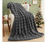 CURECURE Heated Blanket 130x180cm with 3D Bubble Faux Rabbit Fur, Gray | Flannel Electric Blanket with 4 Heat Settings, 10H Auto Off, Machine Washable, Use for Bed Sofa Office