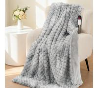 CURECURE Heated Blanket Electric Throw 130x180cm, Tie-dye 3D Petal Jacquard Faux Rabbit Fur & Flannel, 6 Heat Settings & 1-10H Timer Auto-Off, Machine Washable Heated Throw for Bed Sofa Office, Blue